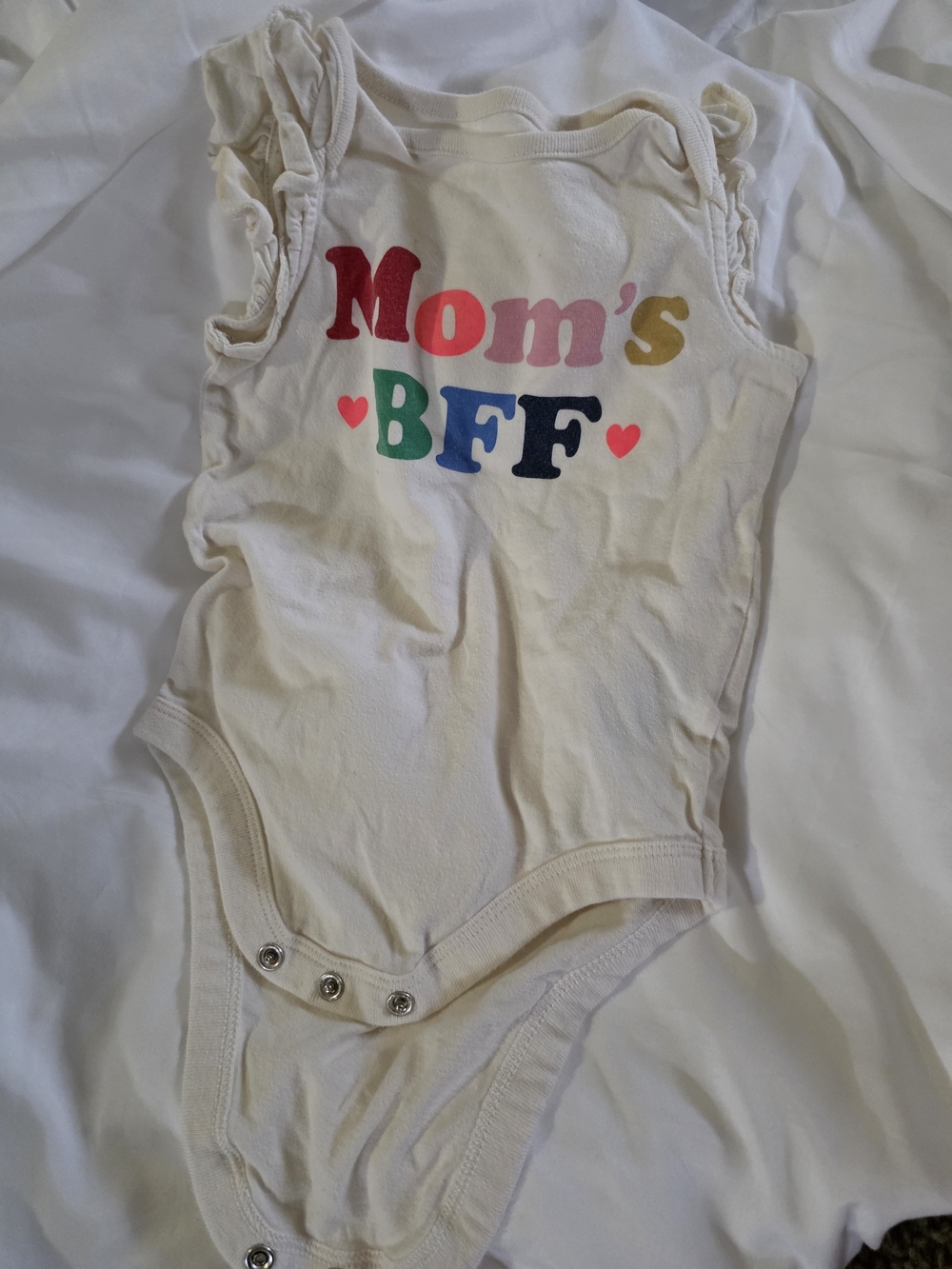 GAP Cream 'Mom's BFF' Sleeveless Baby Bodysuit with Rainbow Print